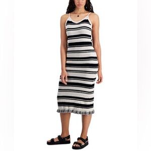 Freshman Black and White Striped Midi Dress